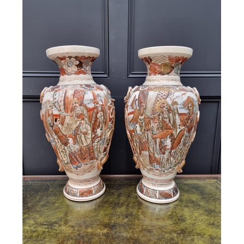 1775 - A large pair of Japanese Satsuma vases, 63cm high, (one a.f).