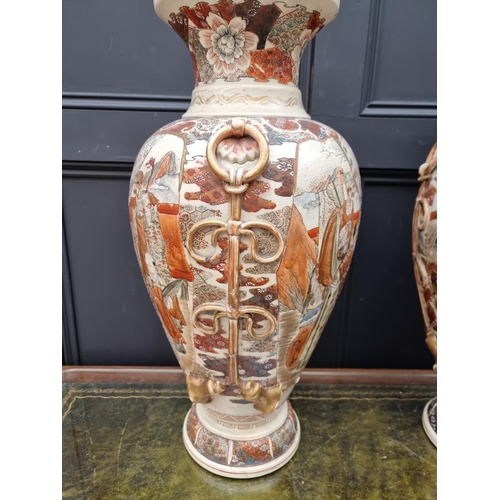 1775 - A large pair of Japanese Satsuma vases, 63cm high, (one a.f).