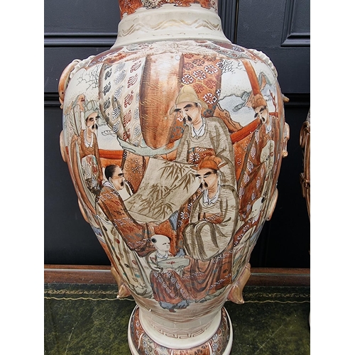 1775 - A large pair of Japanese Satsuma vases, 63cm high, (one a.f).