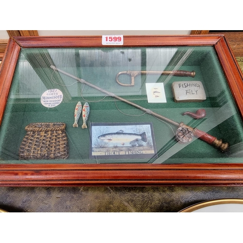 1599 - Angling: a novelty fishing diorama, 32.5cm wide; together with three prints; and three Coalport 'McP... 