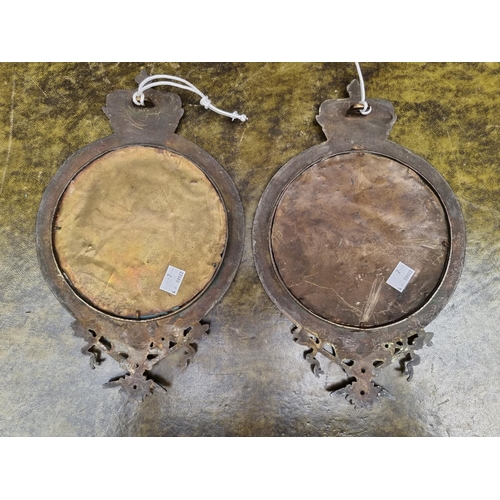 1668 - An interesting pair of antique French bronze wall mirrors, 31 x 20cm.