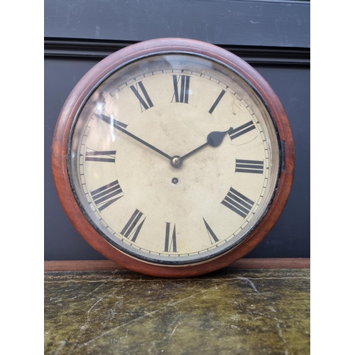 1688 - A Victorian mahogany fusee wall clock, with 12in painted dial, (lacking pendulum). ... 