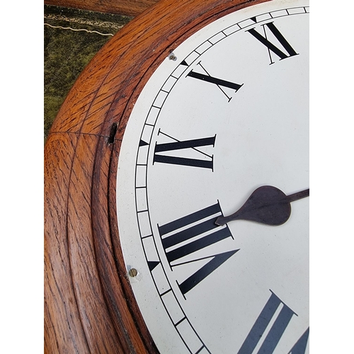 1689 - An oak wall clock, with 11 3/4in painted dial, and pendulum.