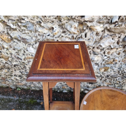 1765 - An antique mahogany circular tripod table, 55cm diameter, (reduced in height); together with an... 