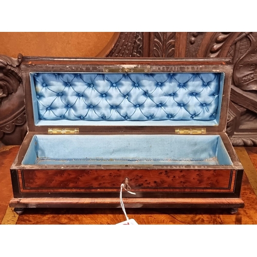 1122 - An antique French burr yew and inlaid glove type box, 32cm wide.  