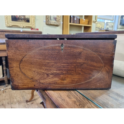 1136 - An unusual George III mahogany and inlaid writing slope, with bone knobs, 41cm wide.... 