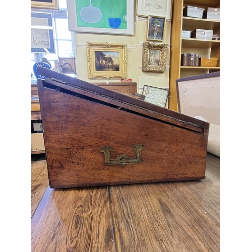 1136 - An unusual George III mahogany and inlaid writing slope, with bone knobs, 41cm wide.... 