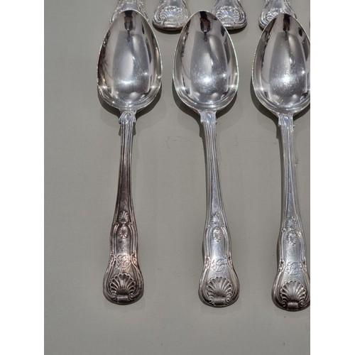 80A - A part canteen of George IV king's pattern cutlery, comprising; eleven table forks, ten dessert fork... 