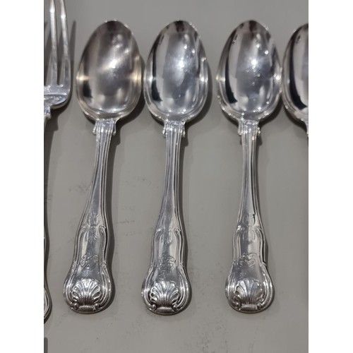 80A - A part canteen of George IV king's pattern cutlery, comprising; eleven table forks, ten dessert fork... 