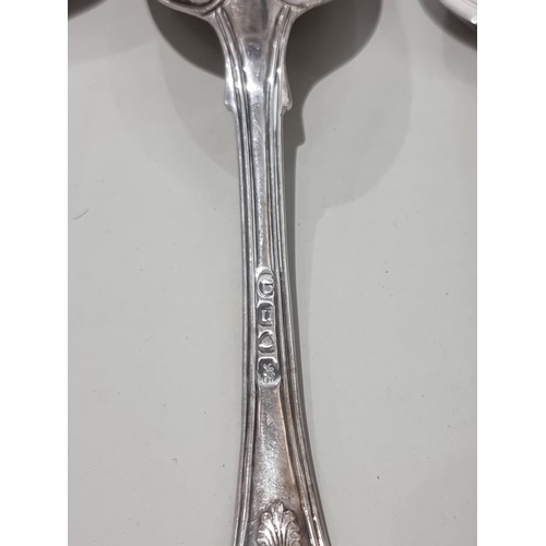 80A - A part canteen of George IV king's pattern cutlery, comprising; eleven table forks, ten dessert fork... 