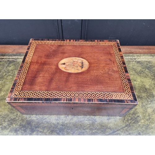 1065 - An interesting early 19th century mahogany and marquetry workbox, possibly Scottish, 35.5cm wide.... 