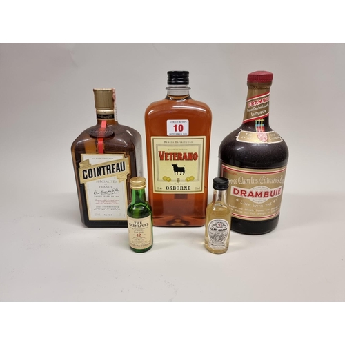 10 - A mixed group of Spirits and Liqueurs, comprising: a 1 litre Cointreau; a 1 litre Drambuie; a 1 litr... 