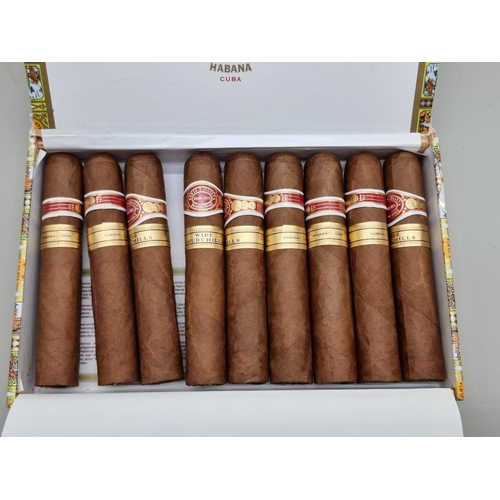 131 - Nine Romeo y Julieta Wide Churchill cigars, in box dated Ago 12.These cigars have been aged for over... 