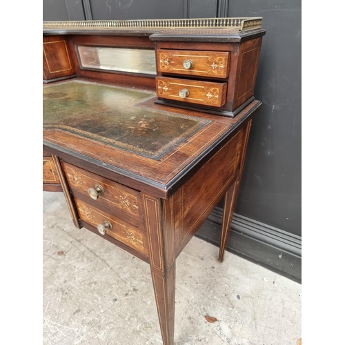 1053 - A late 19th century rosewood and inlaid bonheur du jour, 106cm wide.