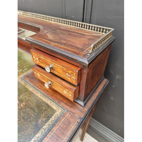 1053 - A late 19th century rosewood and inlaid bonheur du jour, 106cm wide.