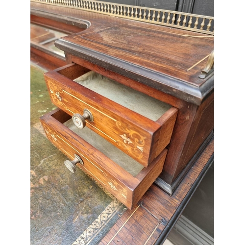 1053 - A late 19th century rosewood and inlaid bonheur du jour, 106cm wide.