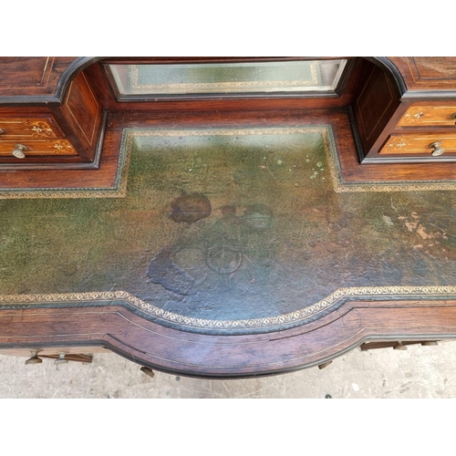 1053 - A late 19th century rosewood and inlaid bonheur du jour, 106cm wide.