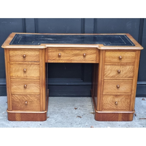 1060 - A late Victorian satin birch inverted breakfront pedestal desk, 121cm wide. ... 