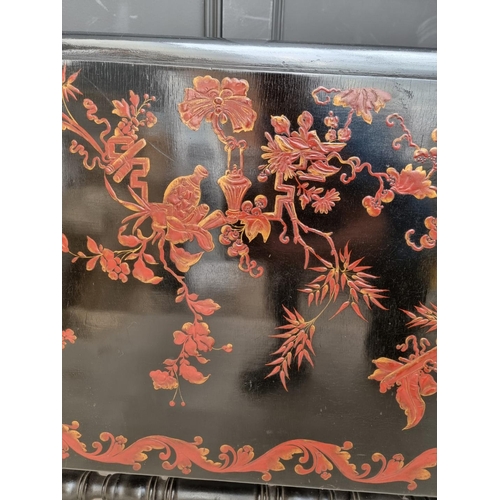 1062 - An unusual 19th century ebonized and lacquered Sutherland table, with chinoiserie decoration, 87cm w... 