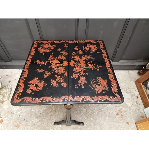 1062 - An unusual 19th century ebonized and lacquered Sutherland table, with chinoiserie decoration, 87cm w... 