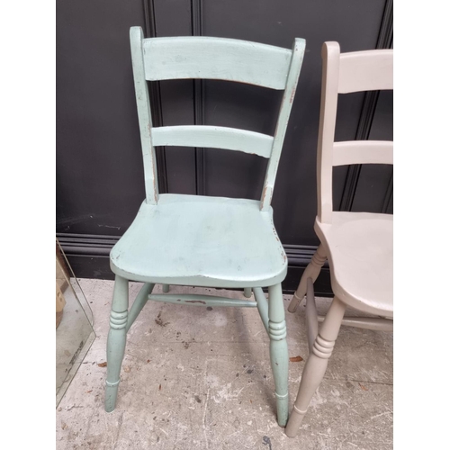 1088 - A set of four old painted bar back kitchen chairs. 