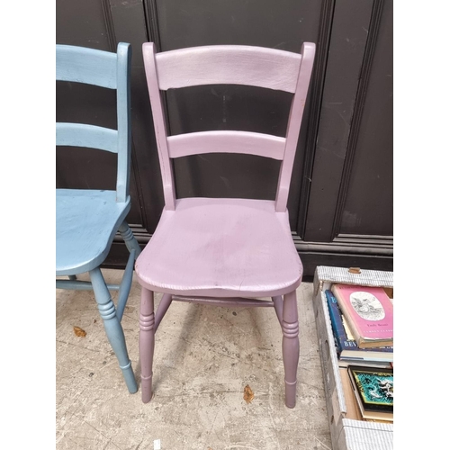 1088 - A set of four old painted bar back kitchen chairs. 