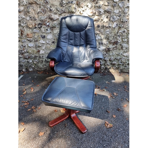 1093 - A Stressless blue leather occasional chair and footstool.