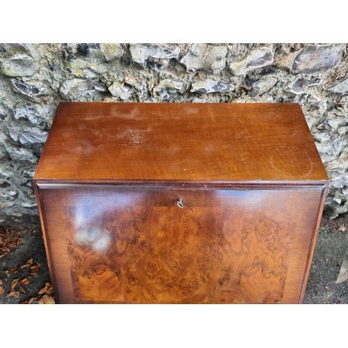 1099 - A small reproduction walnut bureau, 53cm wide; together with a Victorian mahogany bedside cupboard, ... 