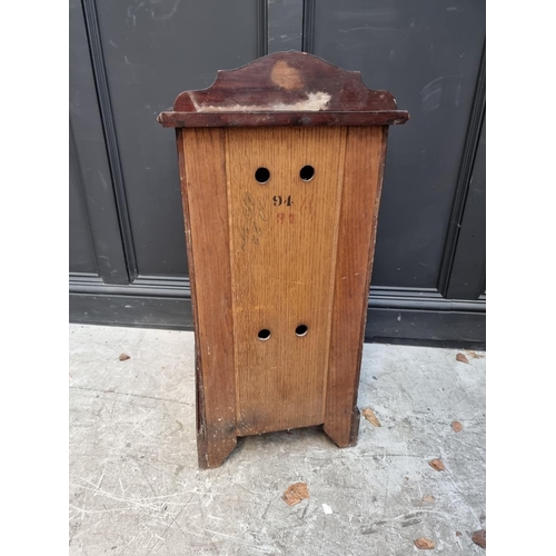 1099 - A small reproduction walnut bureau, 53cm wide; together with a Victorian mahogany bedside cupboard, ... 