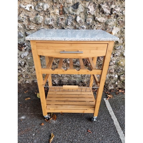 1104 - A bamboo and marble kitchen unit, 58cm wide.