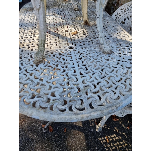 1116 - A white painted aluminium garden table and five chairs, the table 181cm wide.