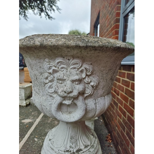 1122 - A large set of three white painted and weathered composition stone Campana urns and pedestals, ... 