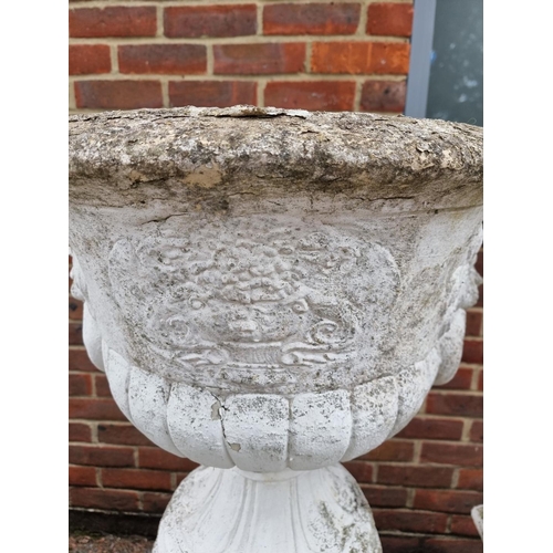 1122 - A large set of three white painted and weathered composition stone Campana urns and pedestals, ... 