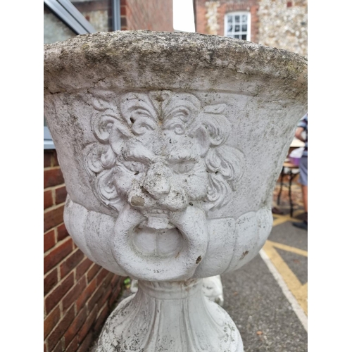 1122 - A large set of three white painted and weathered composition stone Campana urns and pedestals, ... 