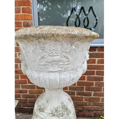 1122 - A large set of three white painted and weathered composition stone Campana urns and pedestals, ... 