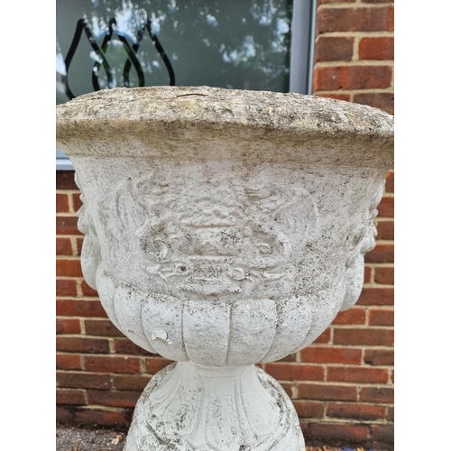 1122 - A large set of three white painted and weathered composition stone Campana urns and pedestals, ... 