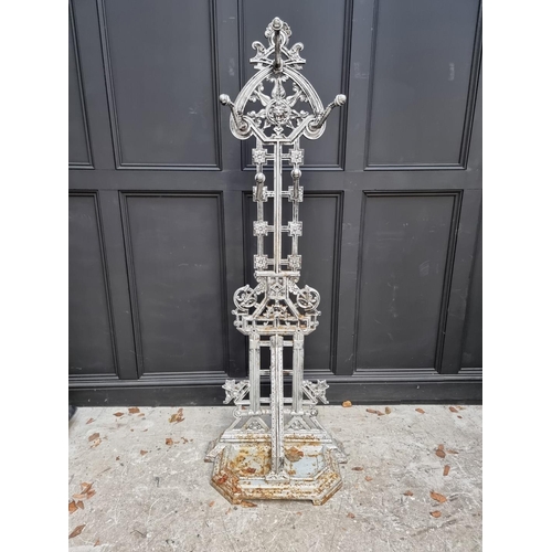 1135 - An old silver painted cast iron hall stand, in the manner of Christopher Dresser, 180cm high, (incom... 