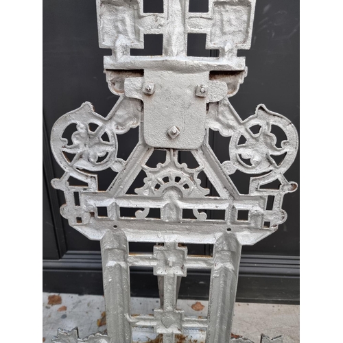 1135 - An old silver painted cast iron hall stand, in the manner of Christopher Dresser, 180cm high, (incom... 