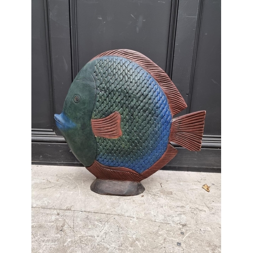 1147 - A large carved and stained wood angel fish, 58cm high. 