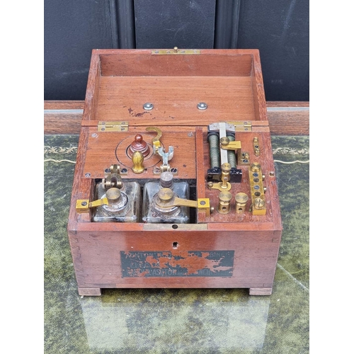 1179 - A vintage mahogany cased electro-shock machine, indistinctly inscribed, 19cm wide.