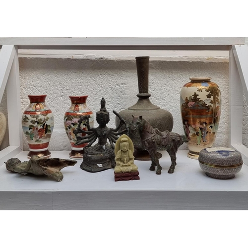 1207 - A mixed group of Chinese and Japanese ceramics and works of art, to include a Satsuma vase, 22cm hig... 