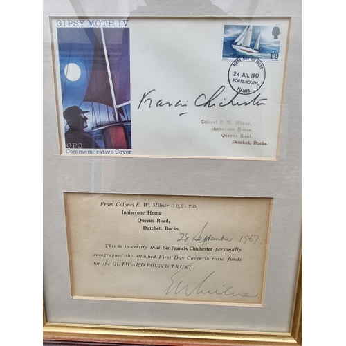 1202 - A Sir Francis Chichester autographed first day cover, framed and glazed. 