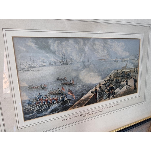 1203 - A pair of Baxter prints, to include 'Review of The British Fleet at Portsmouth', 11.5 x 23.5cm. (2)... 