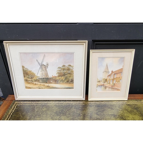 1205 - P Tueslew, 'Bosham'; 'Shipley Mill', two works, each signed, watercolour, 25 x 17.5cm and 26.5 x 36.... 