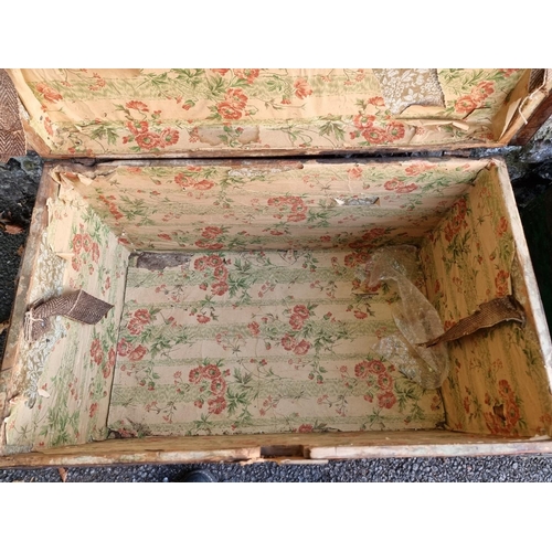 1101 - An old green painted chest, with hinged and upholstered top, 71cm wide; together with another canvas... 