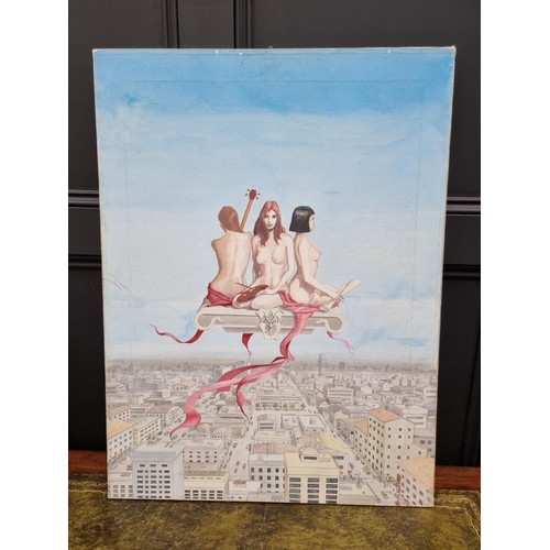 1145 - Continental School, The Three Muses, unsigned, oil on canvas, 80 x 60cm, unframed. ... 