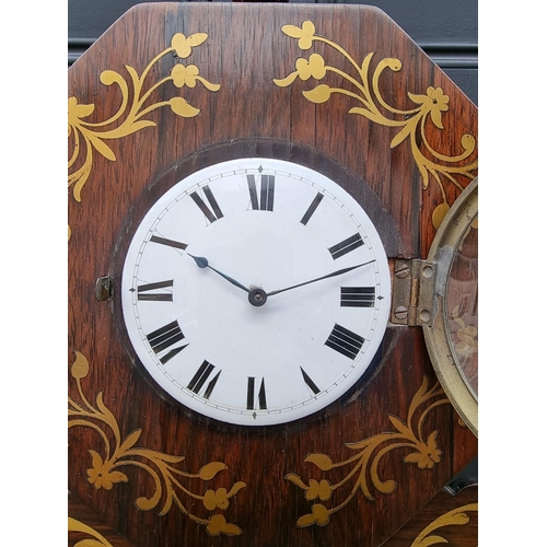 1345 - An early Victorian rosewood and brass inlaid mantel timepiece, 52cm high.