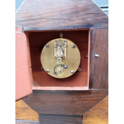 1345 - An early Victorian rosewood and brass inlaid mantel timepiece, 52cm high.