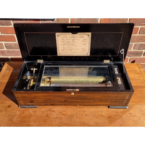 1353 - A late 19th century Swiss rosewood and inlaid lever wind music box, with 13in cylinder playing eight... 