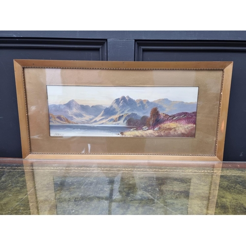 1358 - L A Jameson, a Highland loch, signed, gouache, 18.5 x 54cm.